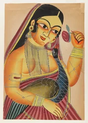 Goddess Lakshmi with a Rose and a Peacock, late 19th-early 20th century